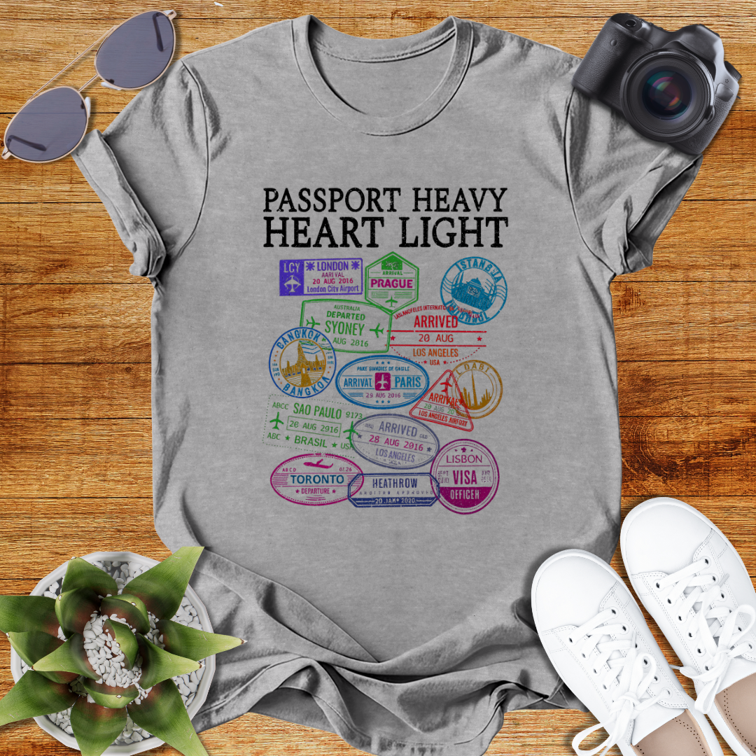 "Passport Heavy Heart Light"Travel-Inspired Unisex T-Shirt