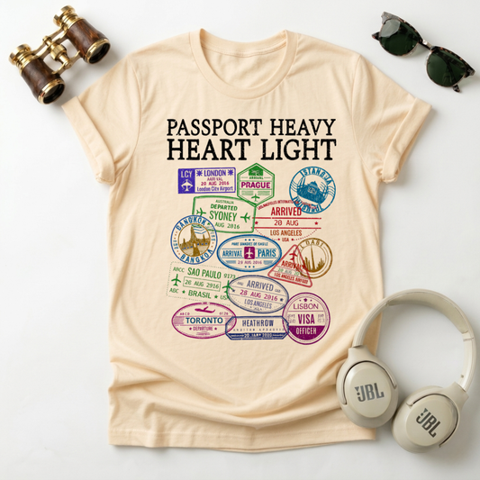 "Passport Heavy Heart Light"Travel-Inspired Unisex T-Shirt
