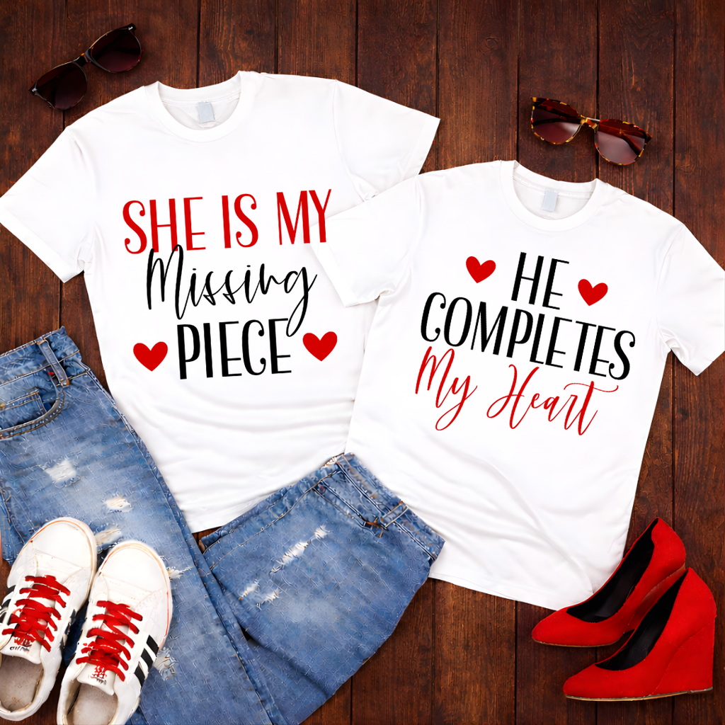 He Completes My Heart — Couples Romantic Tee