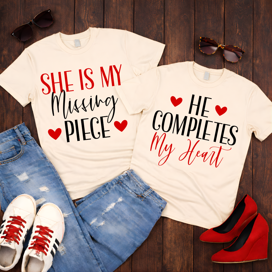 He Completes My Heart — Couples Romantic Tee