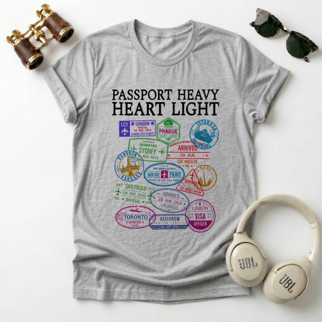 "Passport Heavy Heart Light"Travel-Inspired Unisex T-Shirt