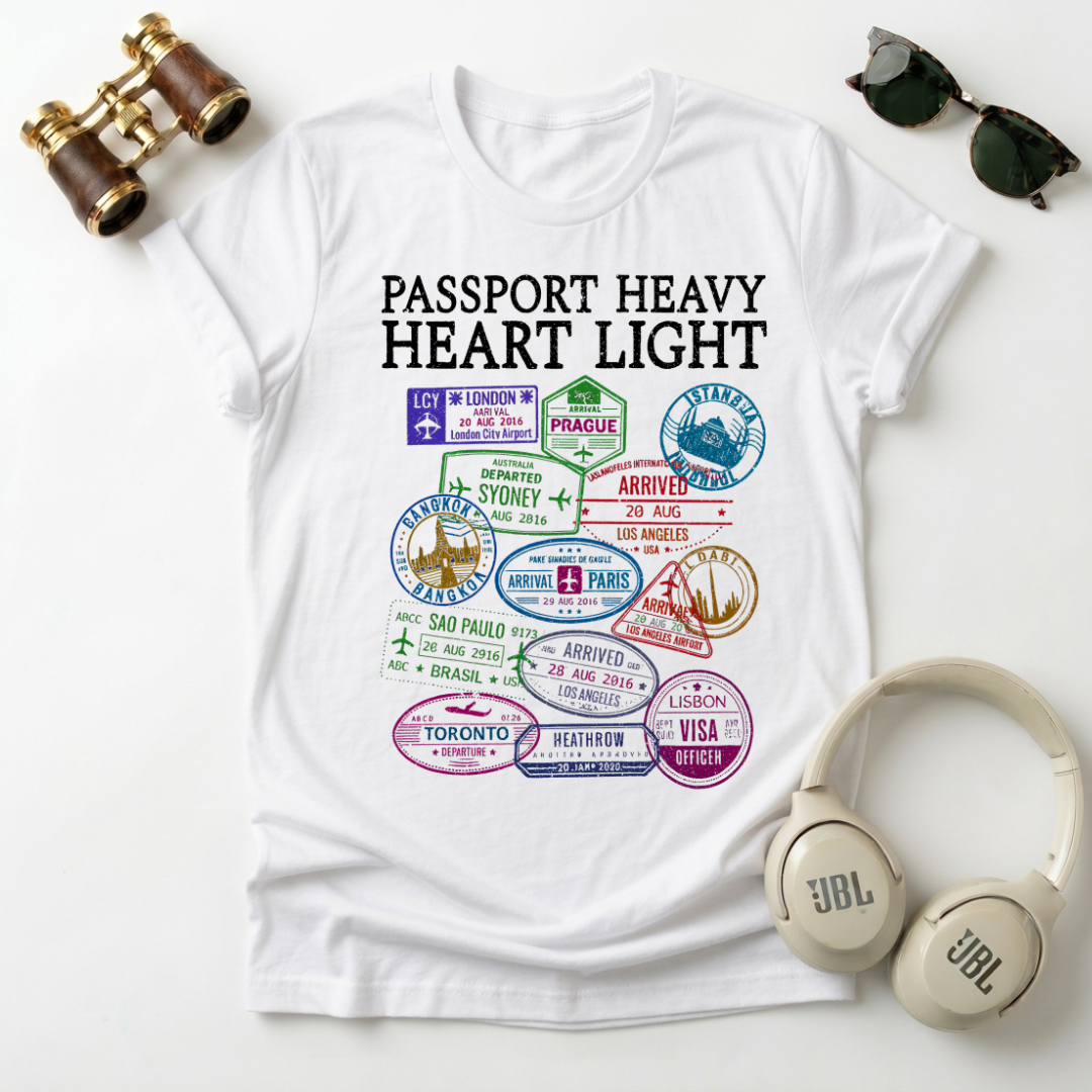 "Passport Heavy Heart Light"Travel-Inspired Unisex T-Shirt
