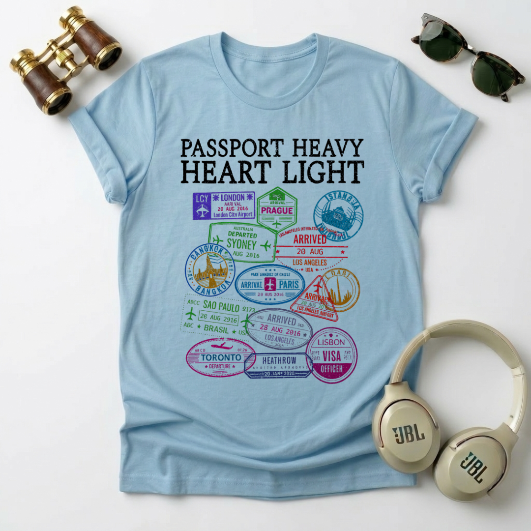 "Passport Heavy Heart Light"Travel-Inspired Unisex T-Shirt
